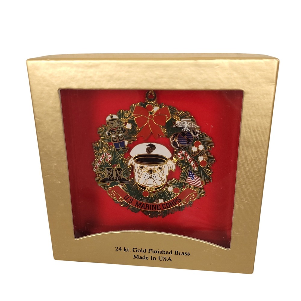 ChemArt 59401 Marine Corps Chesty Wreath 24kt Gold Brass Ornament Made USA NIB